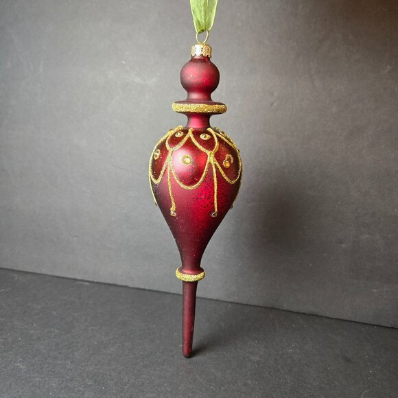 Frontgate Burgundy Gold Finial Ornament 9" Glass Teardrop Hanging Christmas - Picture 1 of 10